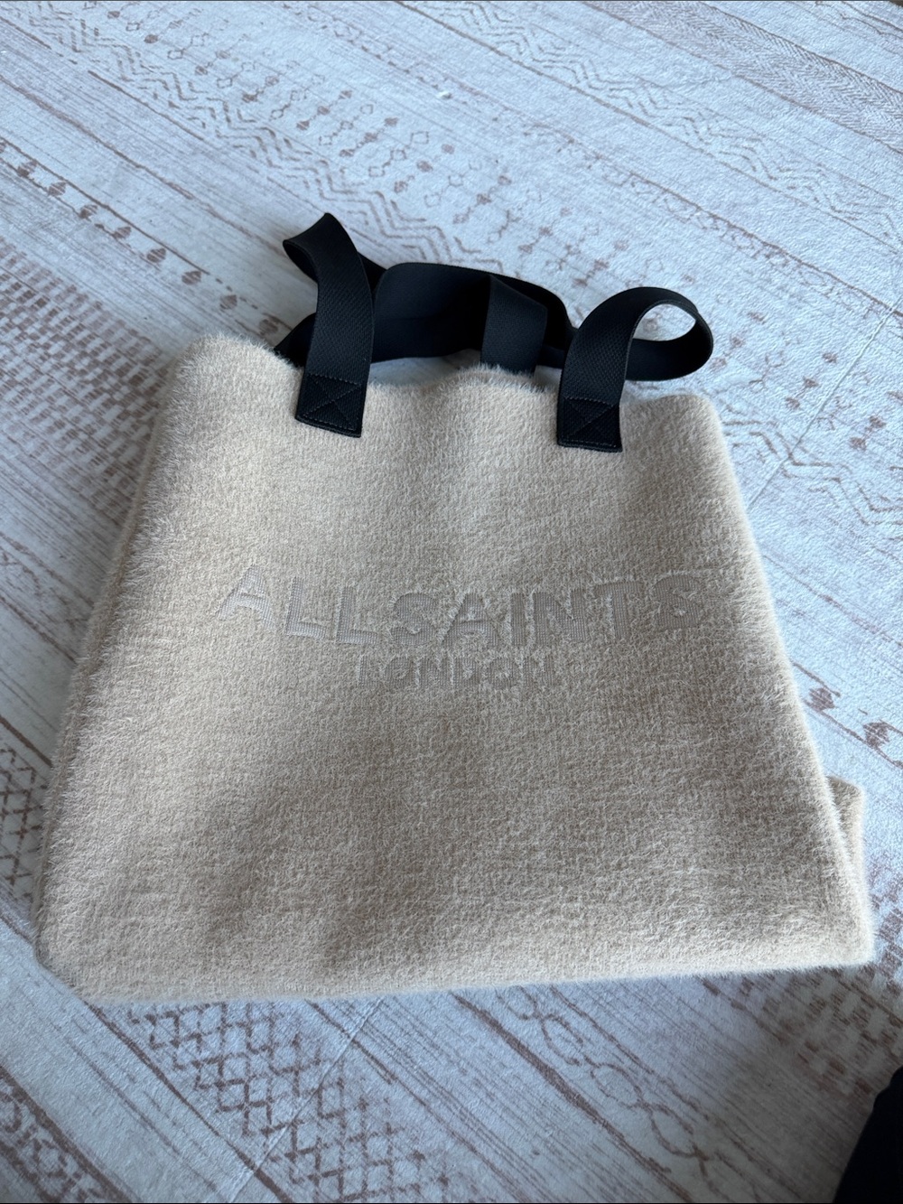 All Saints Cream Tote with Black Handles